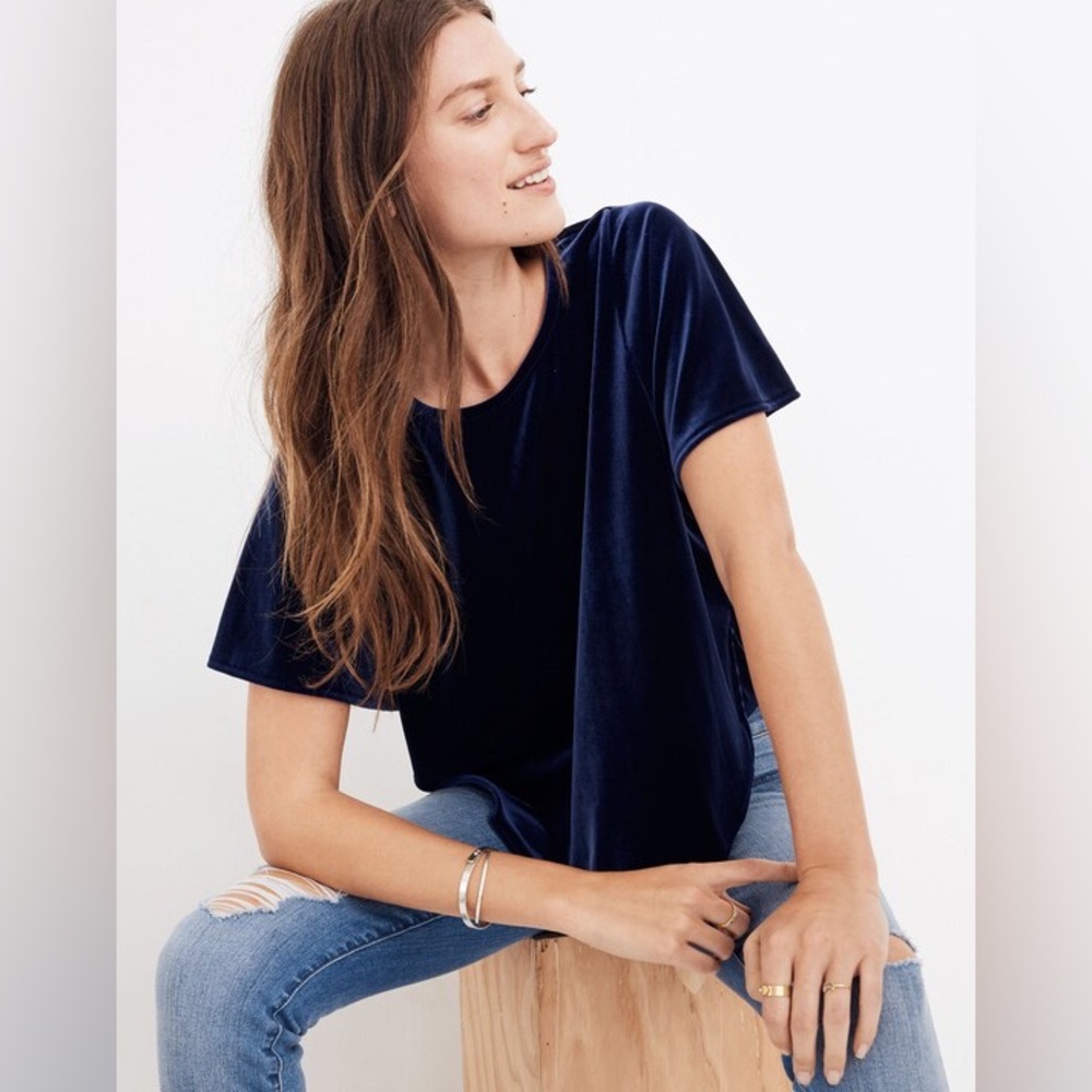 NWT Madewell Short Sleeve Velvet Butterfly Top - Style K4376 - Deep Navy - S